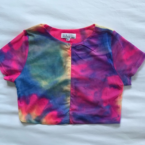 Rainbow tie dye mesh crop top - Picture 1 of 3